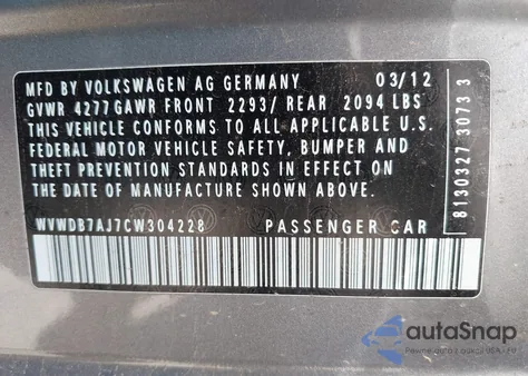 2012 Volkswagen Golf from USA, damaged, VIN WVWDB7AJ7CW304228